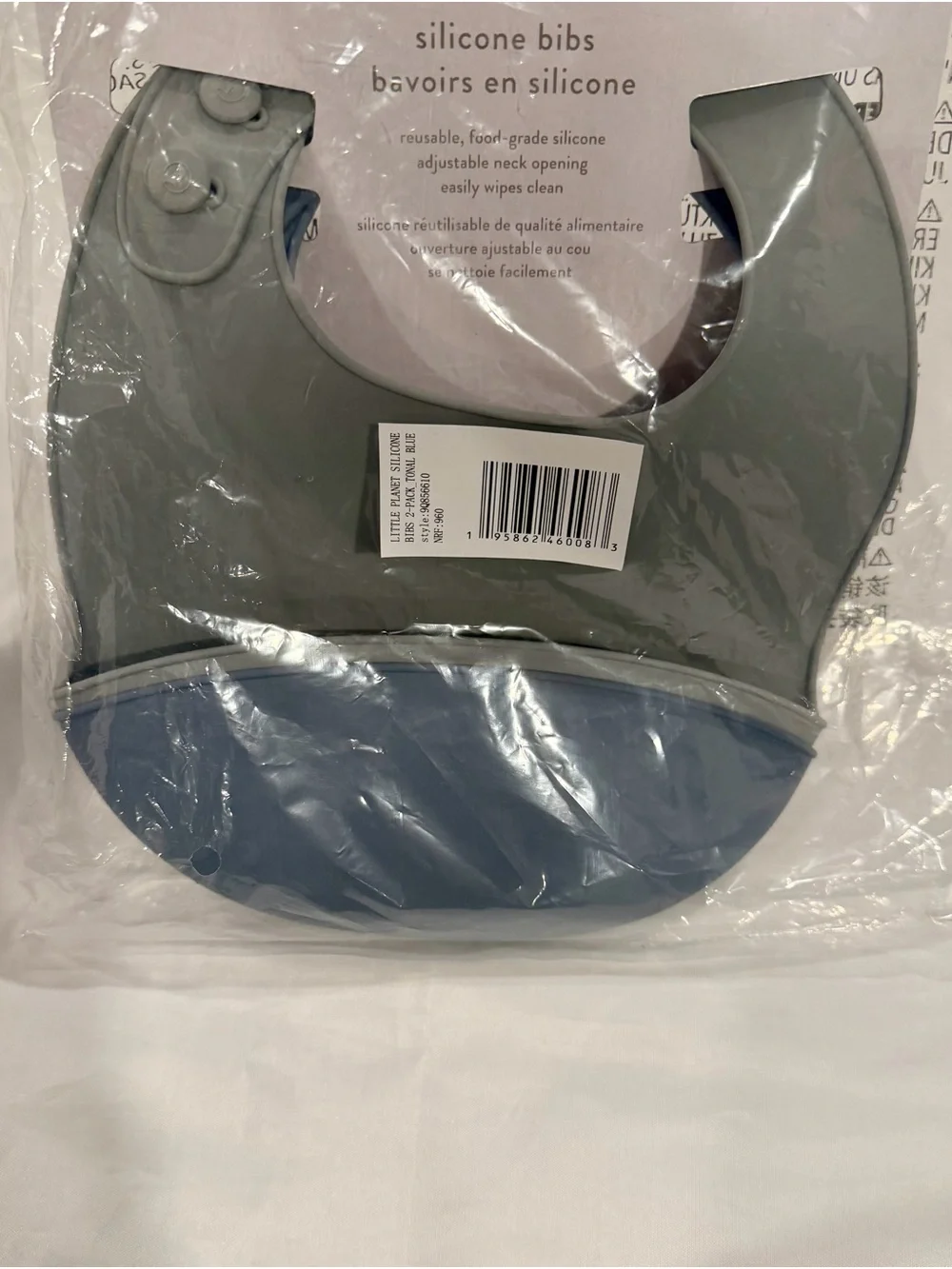 NWT Little Planet Carter's Silicone Baby Bibs (SET of 2: Gray and Blue)